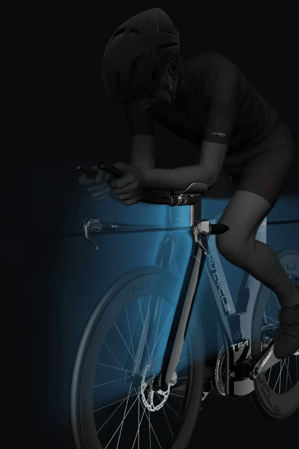 TF1 rider in an aero position with airflow visualisation